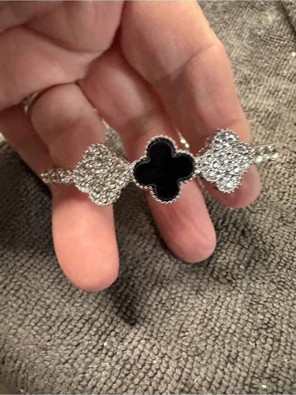 Silverette Black Clover Bracelet - Women Jewelry